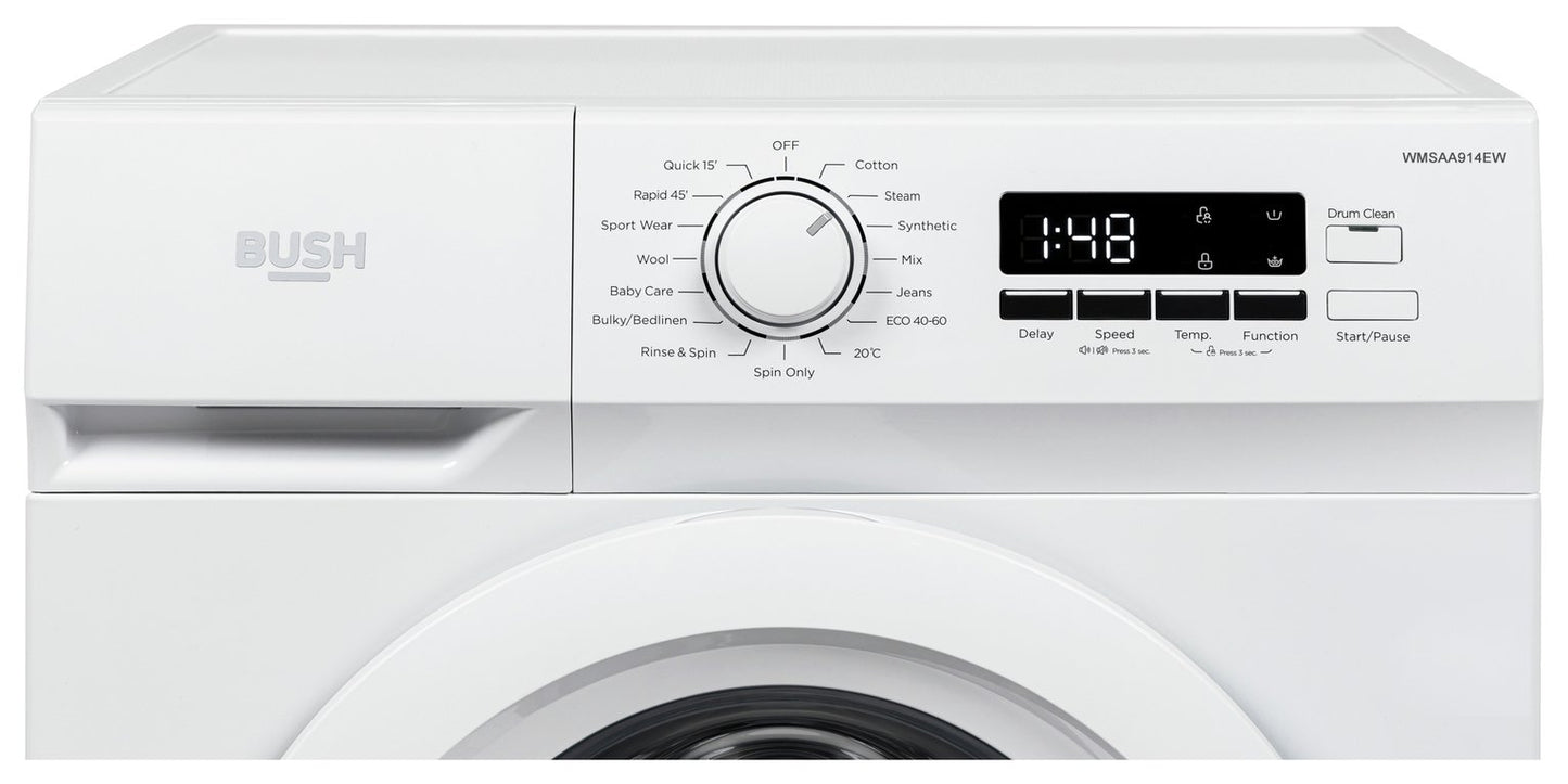 Bush WMSAA914EW 9KG 1400 Spin Washing Machine - White