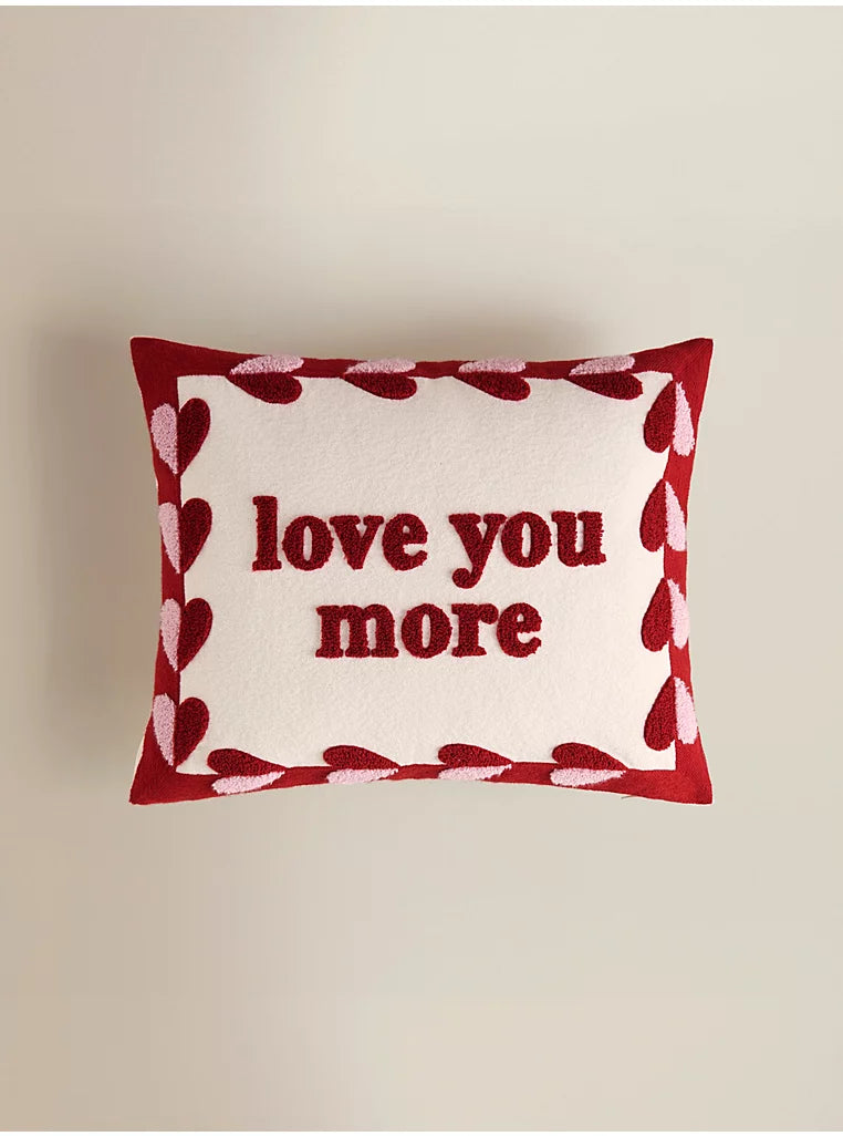 Red Embroidered 'Love You More' Heart Cushion