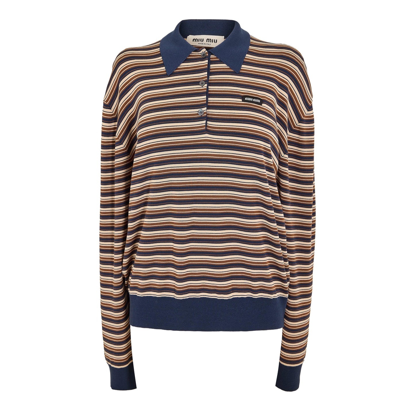 Miu Miu Women's Stripe Knitted Long Sleeve Polo Shirt