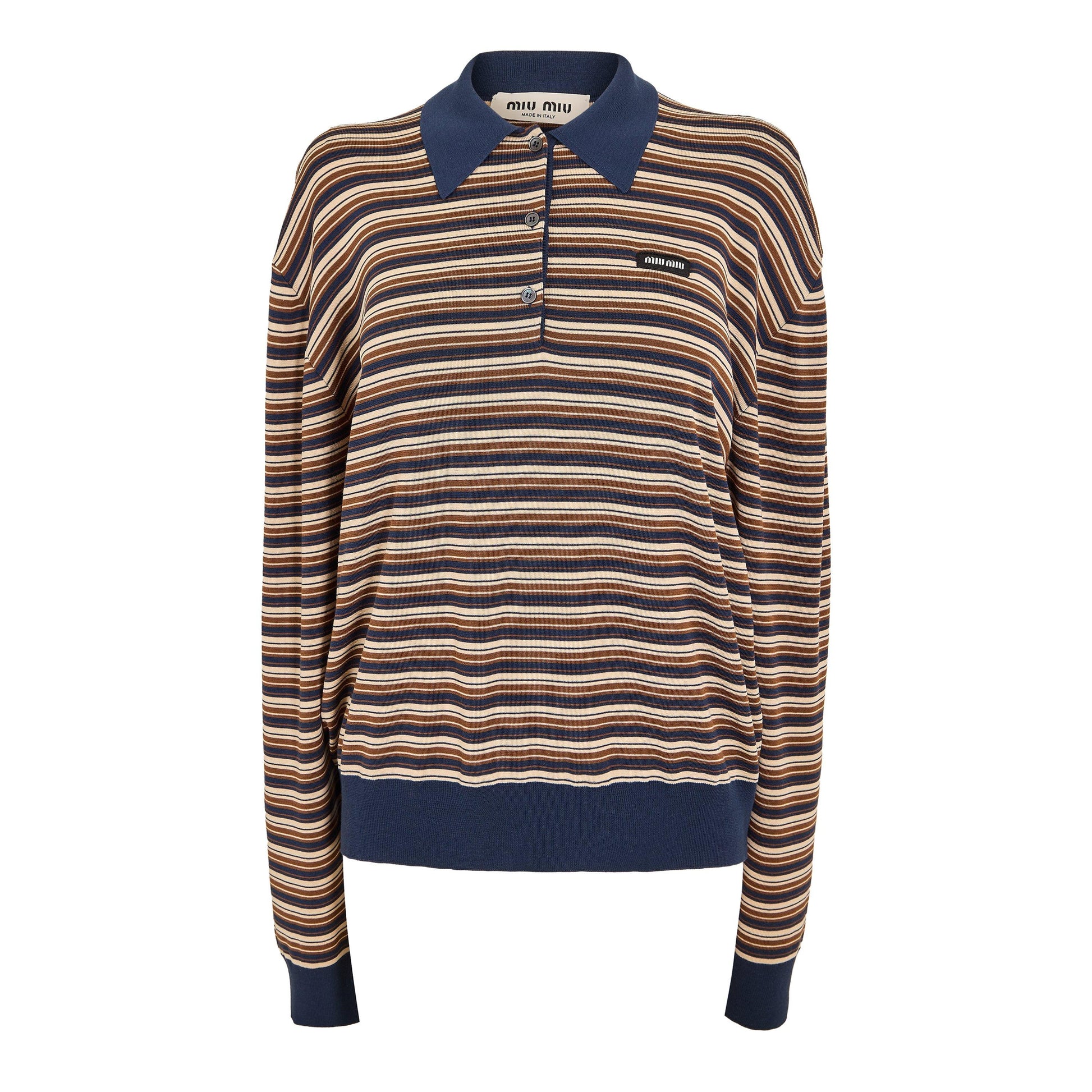 Miu Miu Women's Stripe Knitted Long Sleeve Polo Shirt