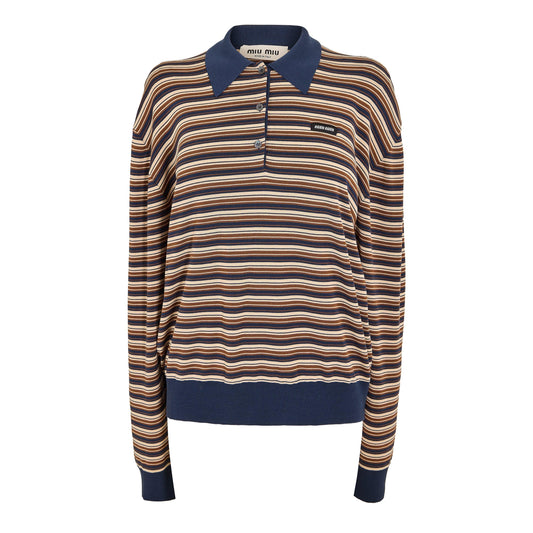 Miu Miu Women's Stripe Knitted Long Sleeve Polo Shirt