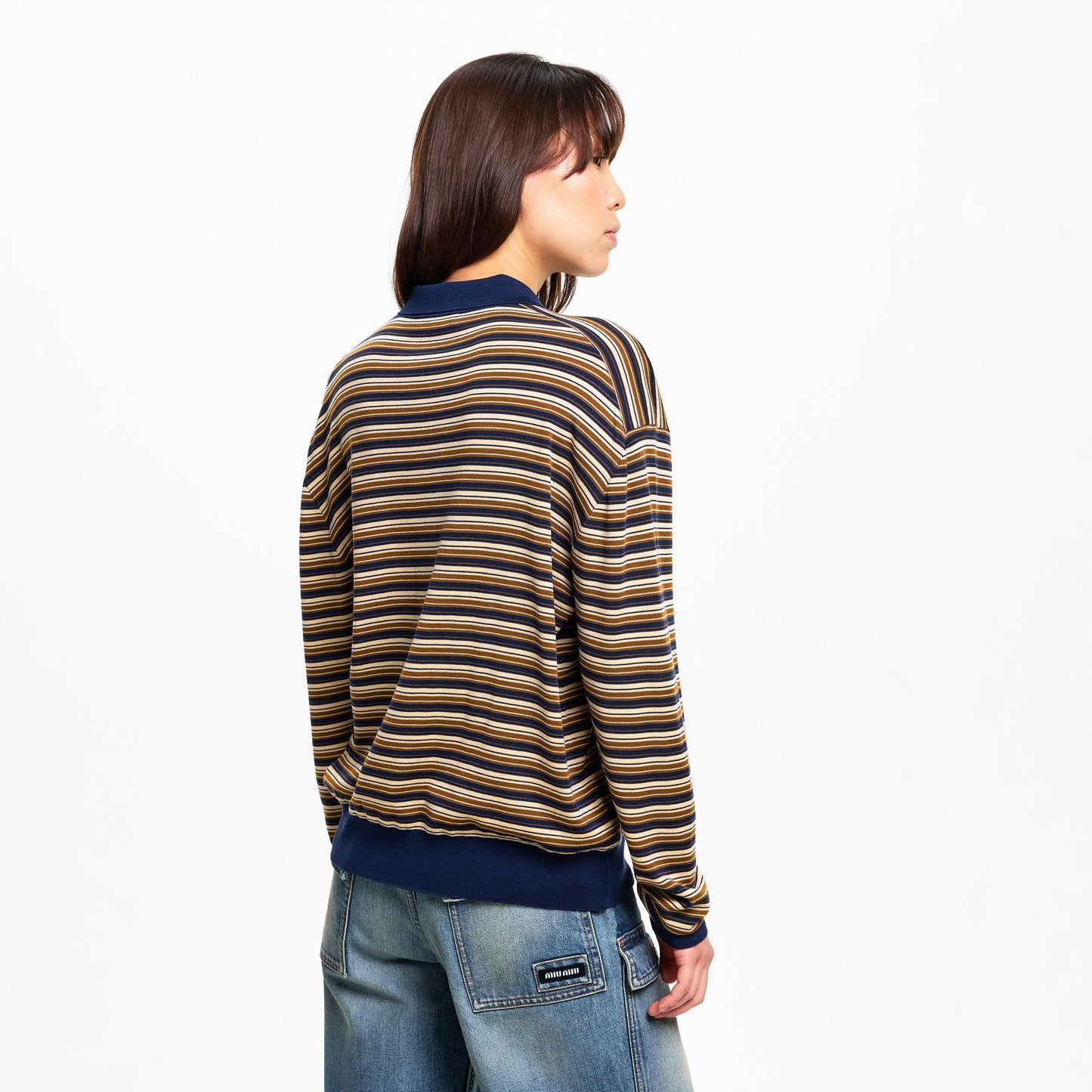 Miu Miu Women's Stripe Knitted Long Sleeve Polo Shirt