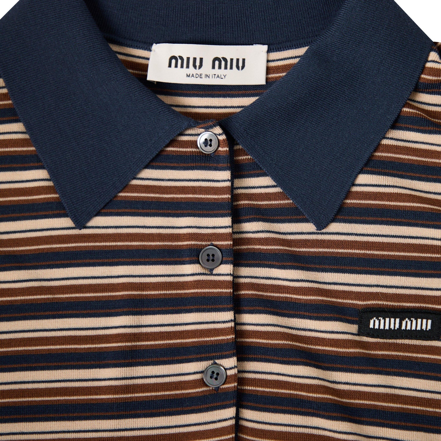 Miu Miu Women's Stripe Knitted Long Sleeve Polo Shirt