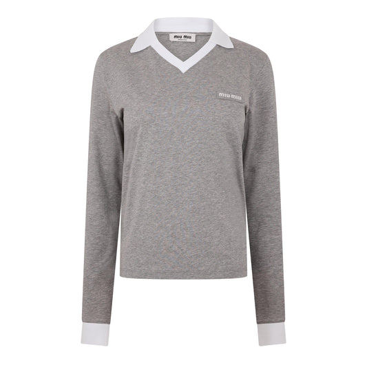 Miu Miu Women's Jersey Top Knitted Long Sleeve Polo Shirt