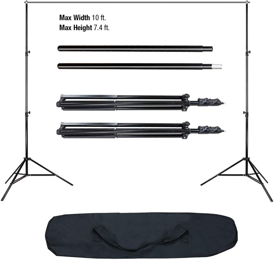 Bonnlo Adjustable Backdrop Stand Kit - 2x3m（6.5x9.8ft) Support with Carry Bag and 3 Clamps - Background Support Kit for Photography Video Studio, Birthday or Parties - Interactive Group