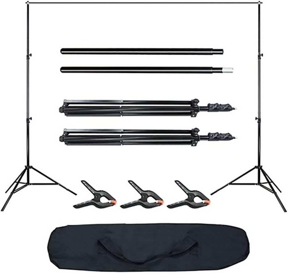 Bonnlo Adjustable Backdrop Stand Kit - 2x3m（6.5x9.8ft) Support with Carry Bag and 3 Clamps - Background Support Kit for Photography Video Studio, Birthday or Parties - Interactive Group