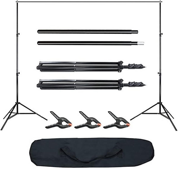 Bonnlo Adjustable Backdrop Stand Kit - 2x3m（6.5x9.8ft) Support with Carry Bag and 3 Clamps - Background Support Kit for Photography Video Studio, Birthday or Parties - Interactive Group