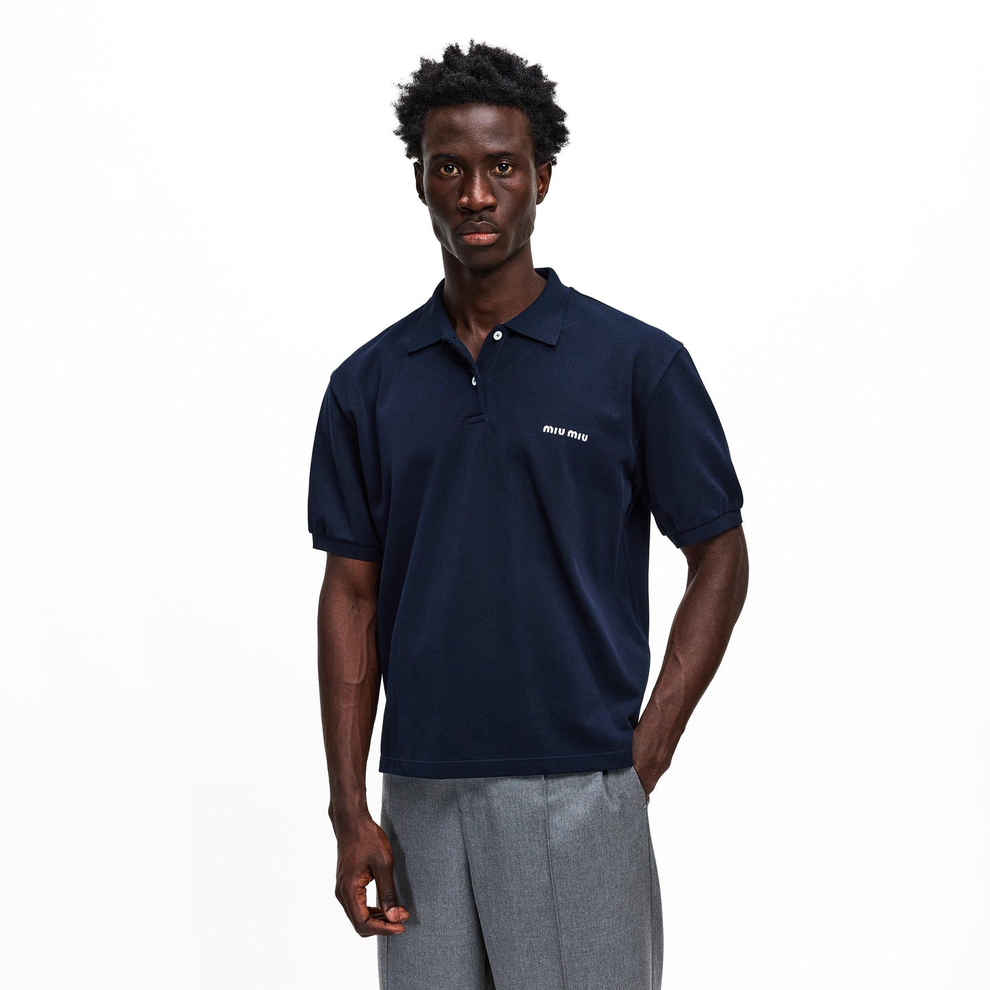 Miu Miu Men's Piquet Short Sleeve Polo Shirt