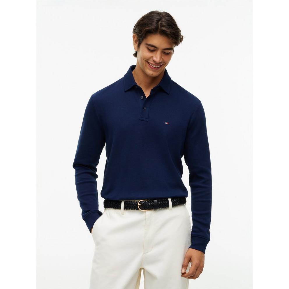 Tommy Hilfiger Men's Waffle Cotton Long-Sleeve Polo Shirt