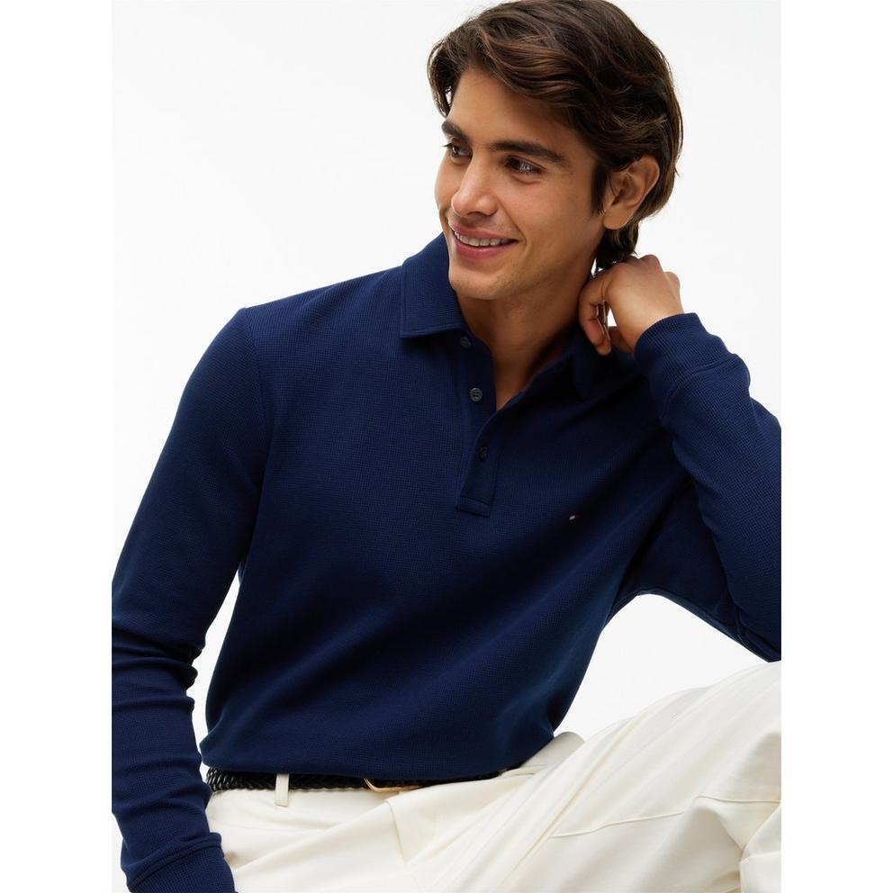 Tommy Hilfiger Men's Waffle Cotton Long-Sleeve Polo Shirt