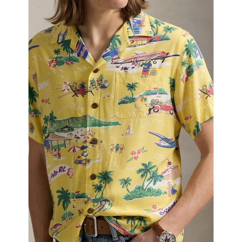 Polo Ralph Lauren Men's Rayon Bear Short-Sleeve Patterned Shirt