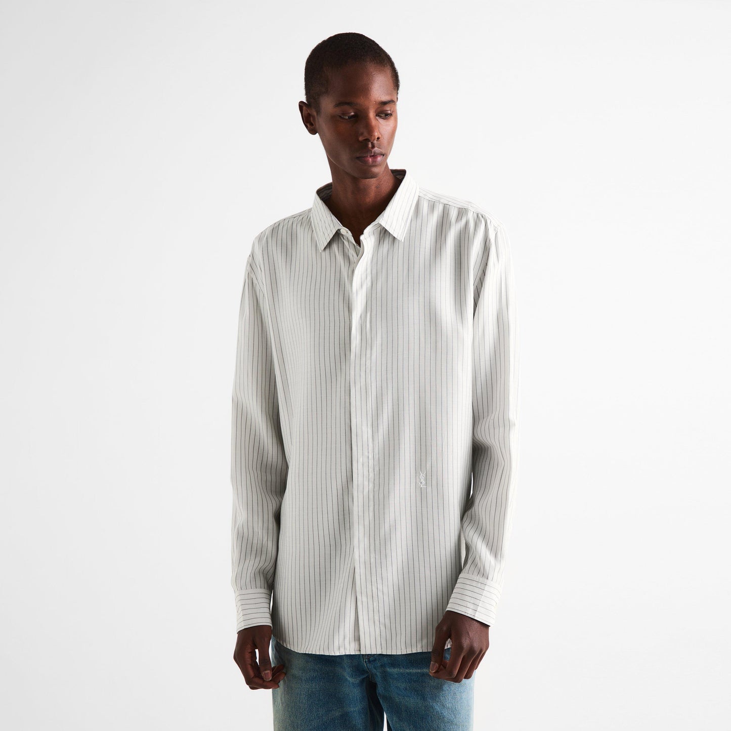 Saint Laurent Men's Cass Long Sleeve Patterned Shirt