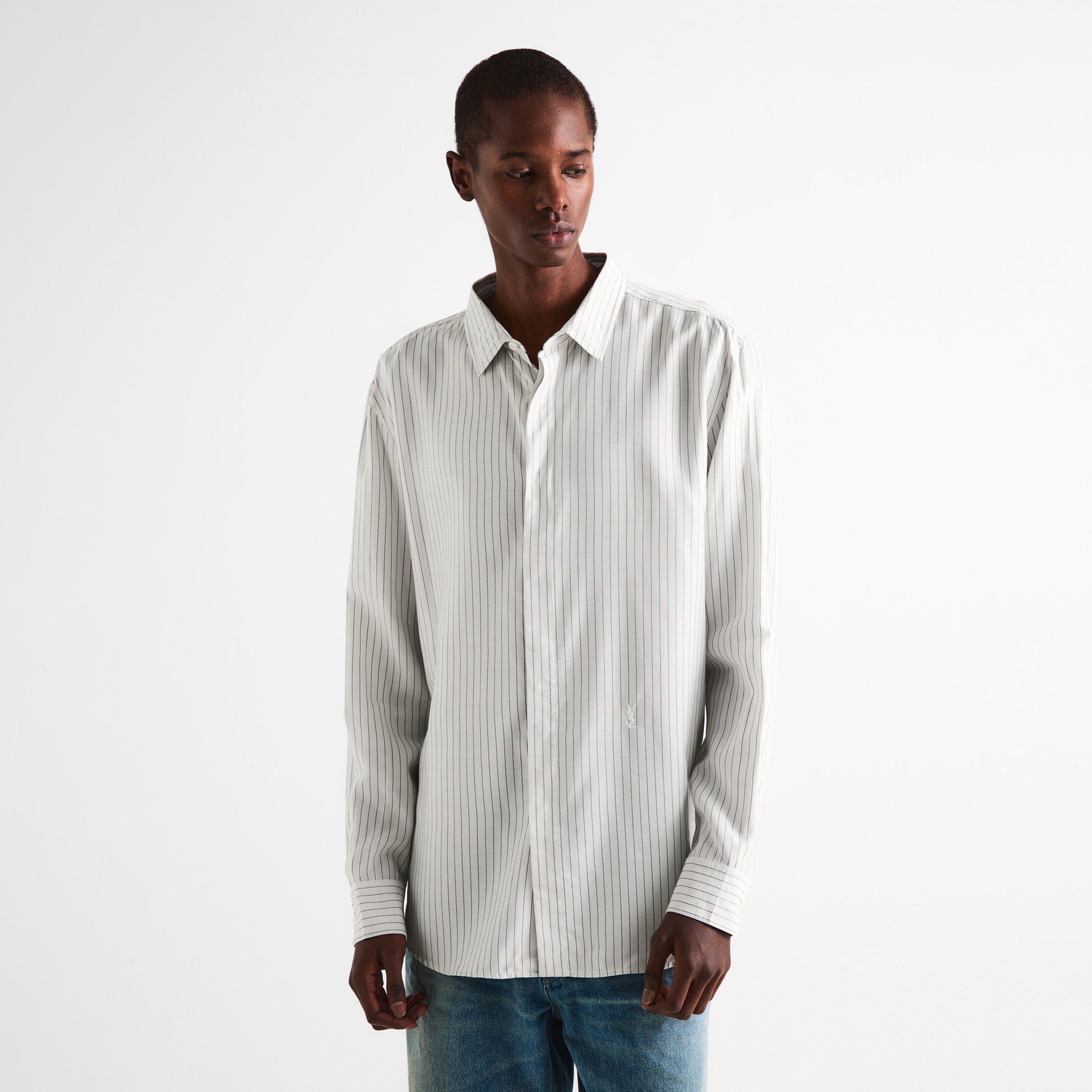 Saint Laurent Men's Cass Long Sleeve Patterned Shirt