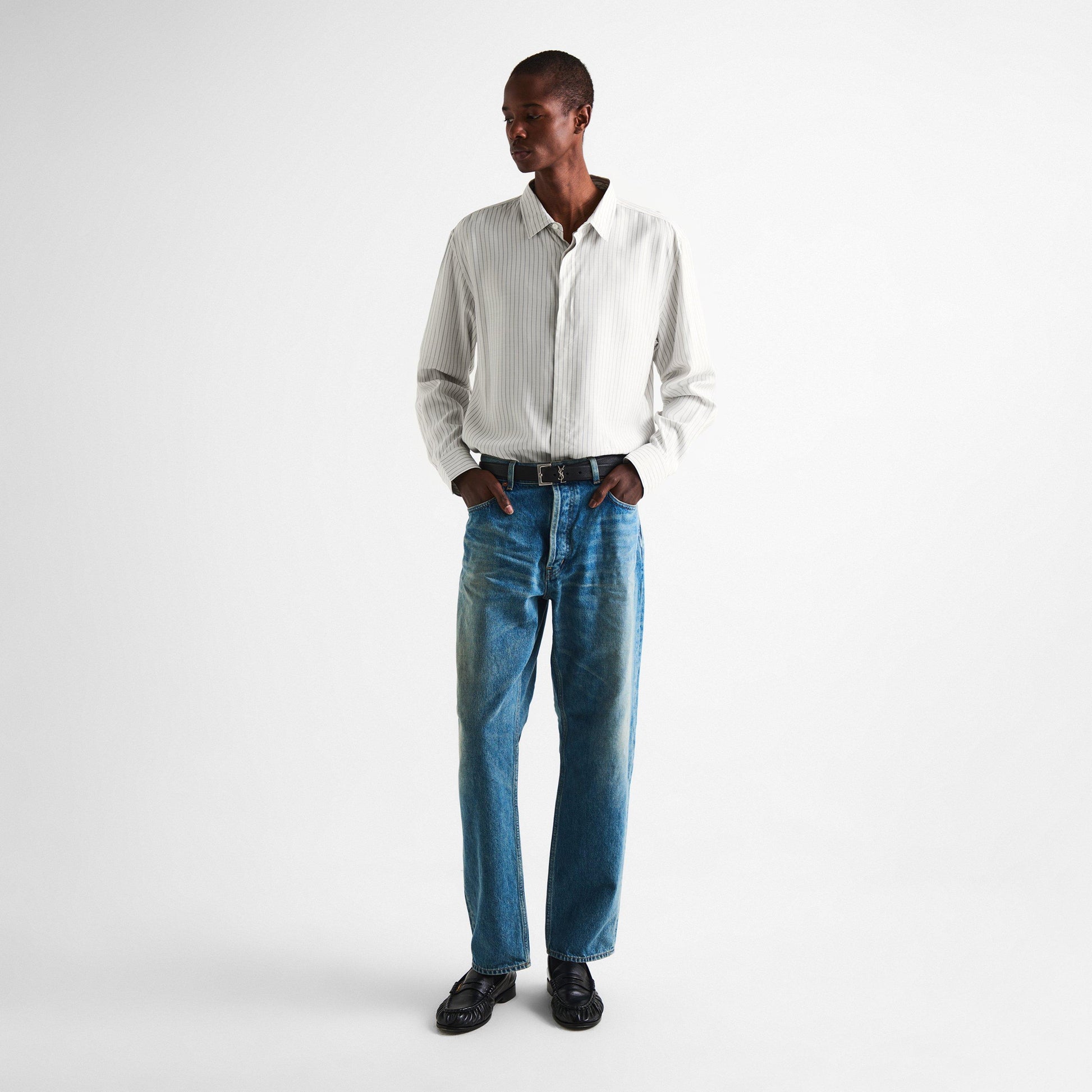 Saint Laurent Men's Cass Long Sleeve Patterned Shirt