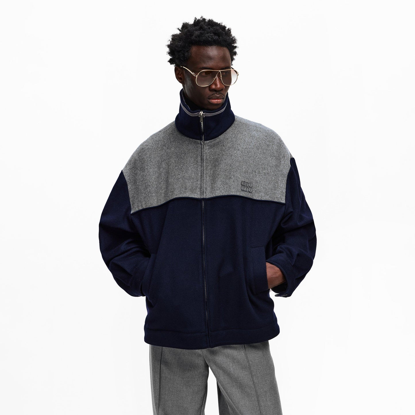 Miu Miu Mens Bicolour Zipped Fleece