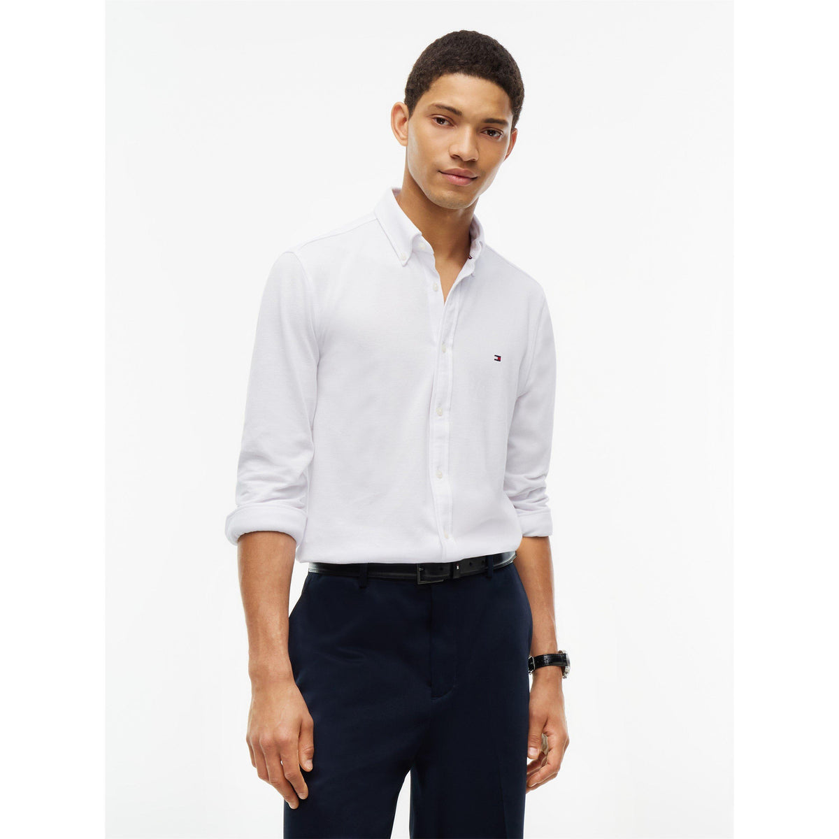 Tommy Hilfiger Men's Cotton Knitted Long-Sleeve Slim-Fit Shirt