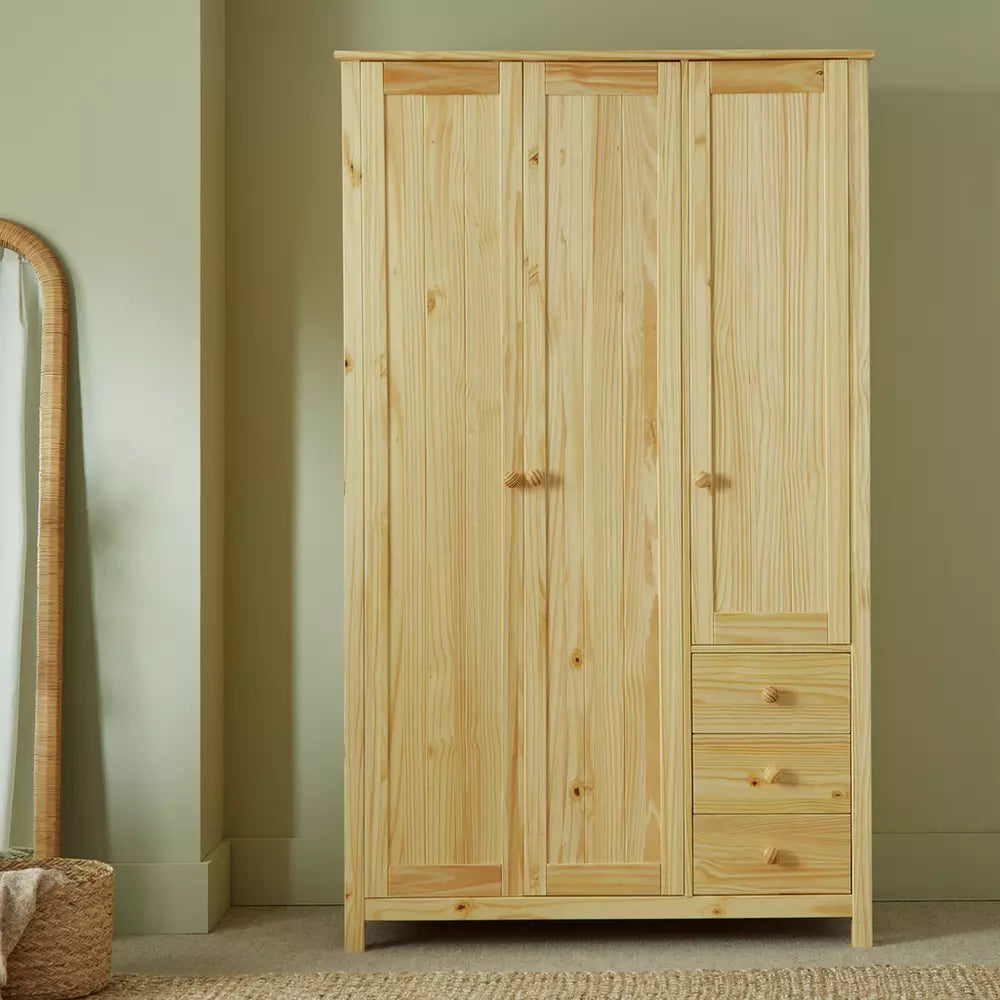 Argos Home New Scandinavia 3 Door 3 Drawer Wardrobe - Pine