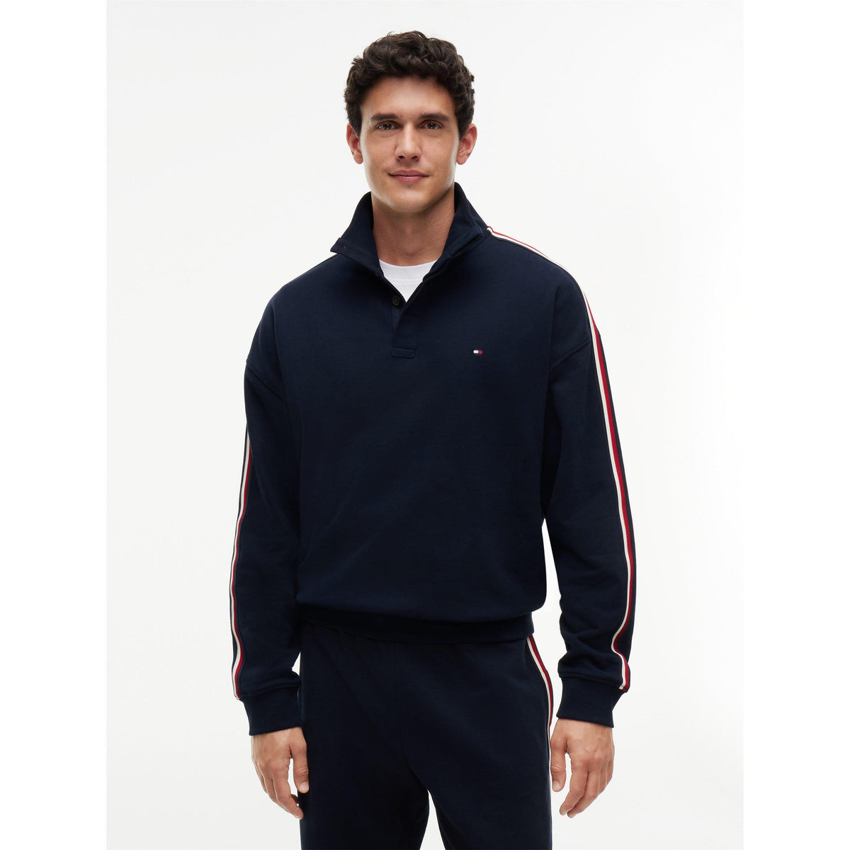 Tommy Hilfiger Mens Global Stripe 1/2 Button Top
