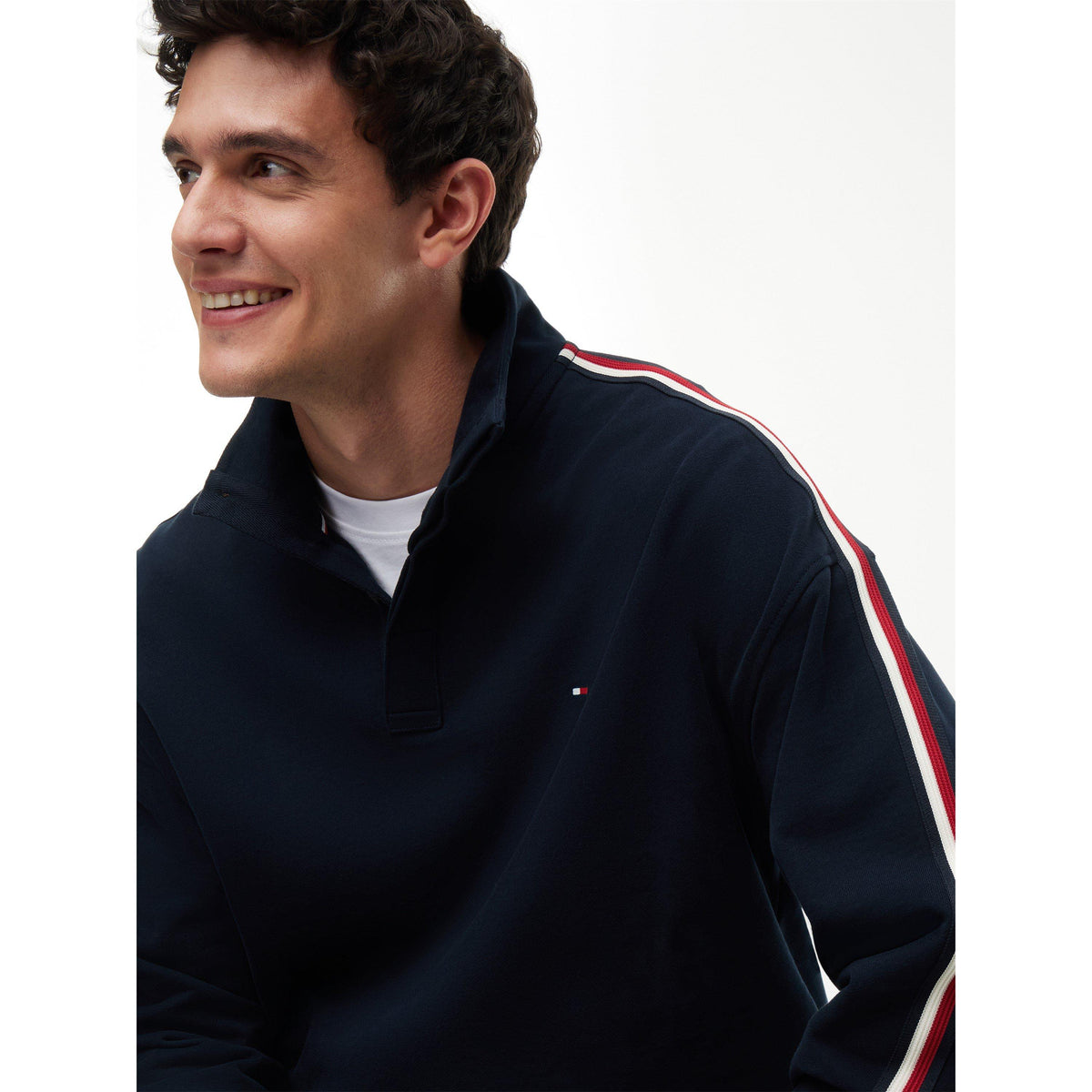 Tommy Hilfiger Mens Global Stripe 1/2 Button Top