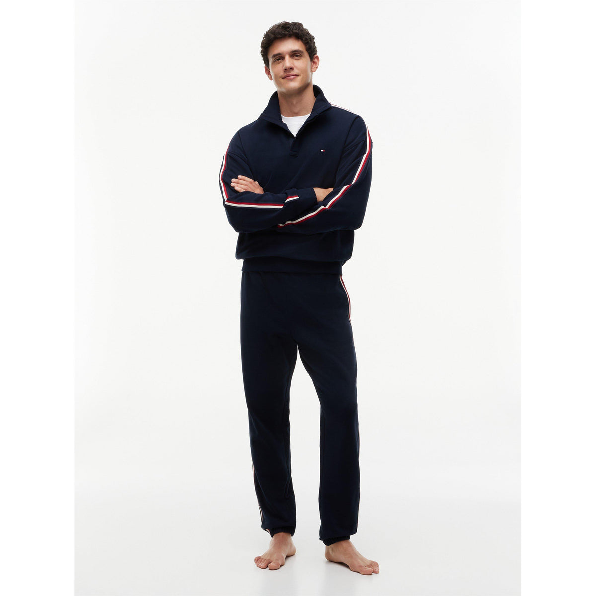 Tommy Hilfiger Mens Global Stripe 1/2 Button Top