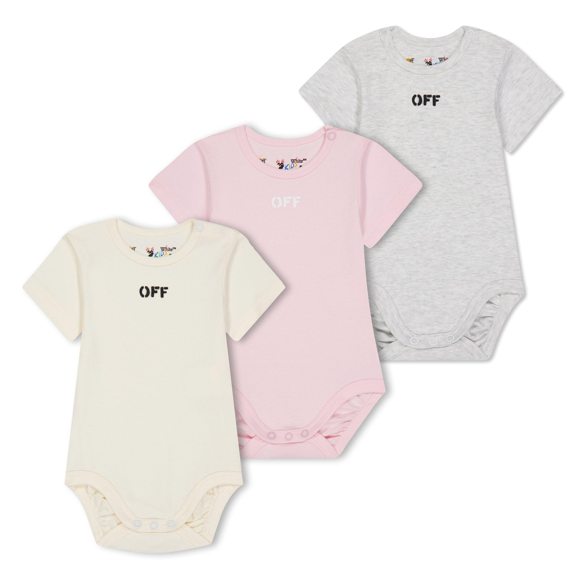 Off White Kids Short-Sleeve 3-Pack Bodysuit Set