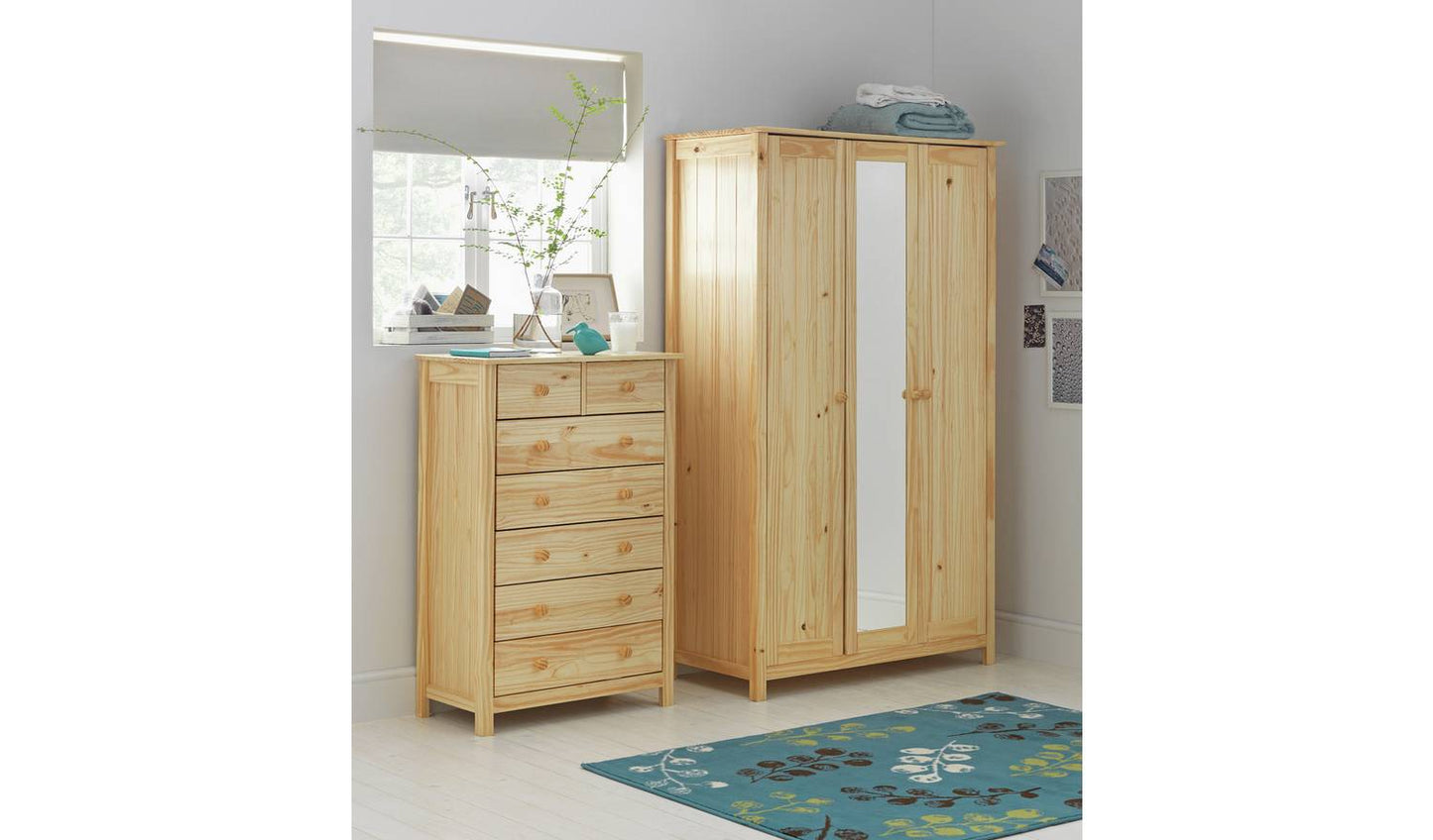 Argos Home New Scandinavia 3 Door Mirrored Wardrobe - Pine