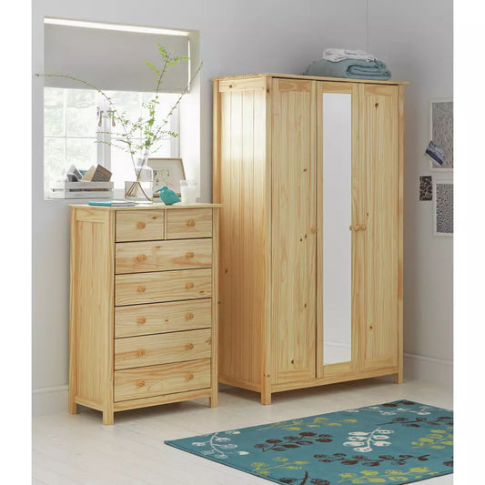 Argos Home New Scandinavia 3 Door Mirrored Wardrobe - Pine