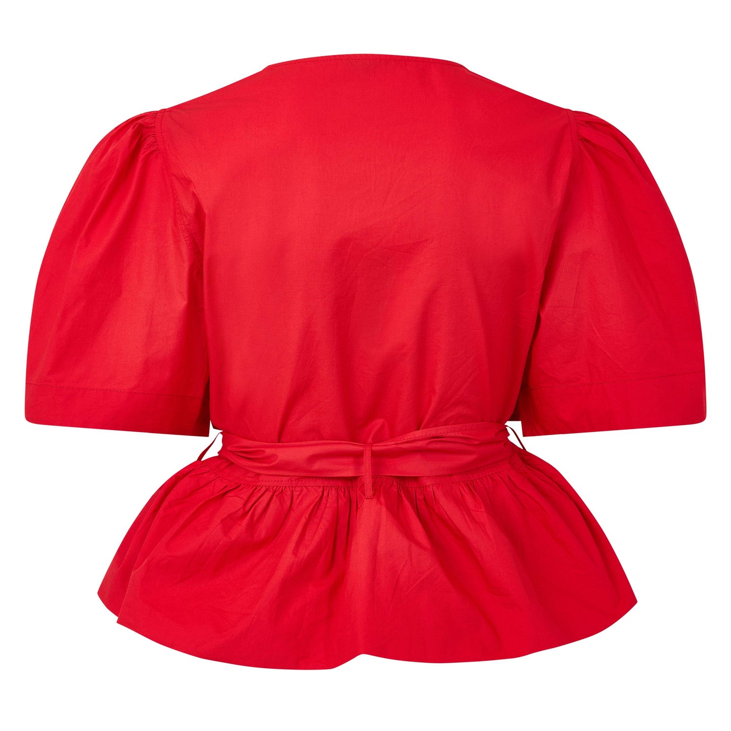 Ganni Women's Poplin Bow Short Sleeve Blouse