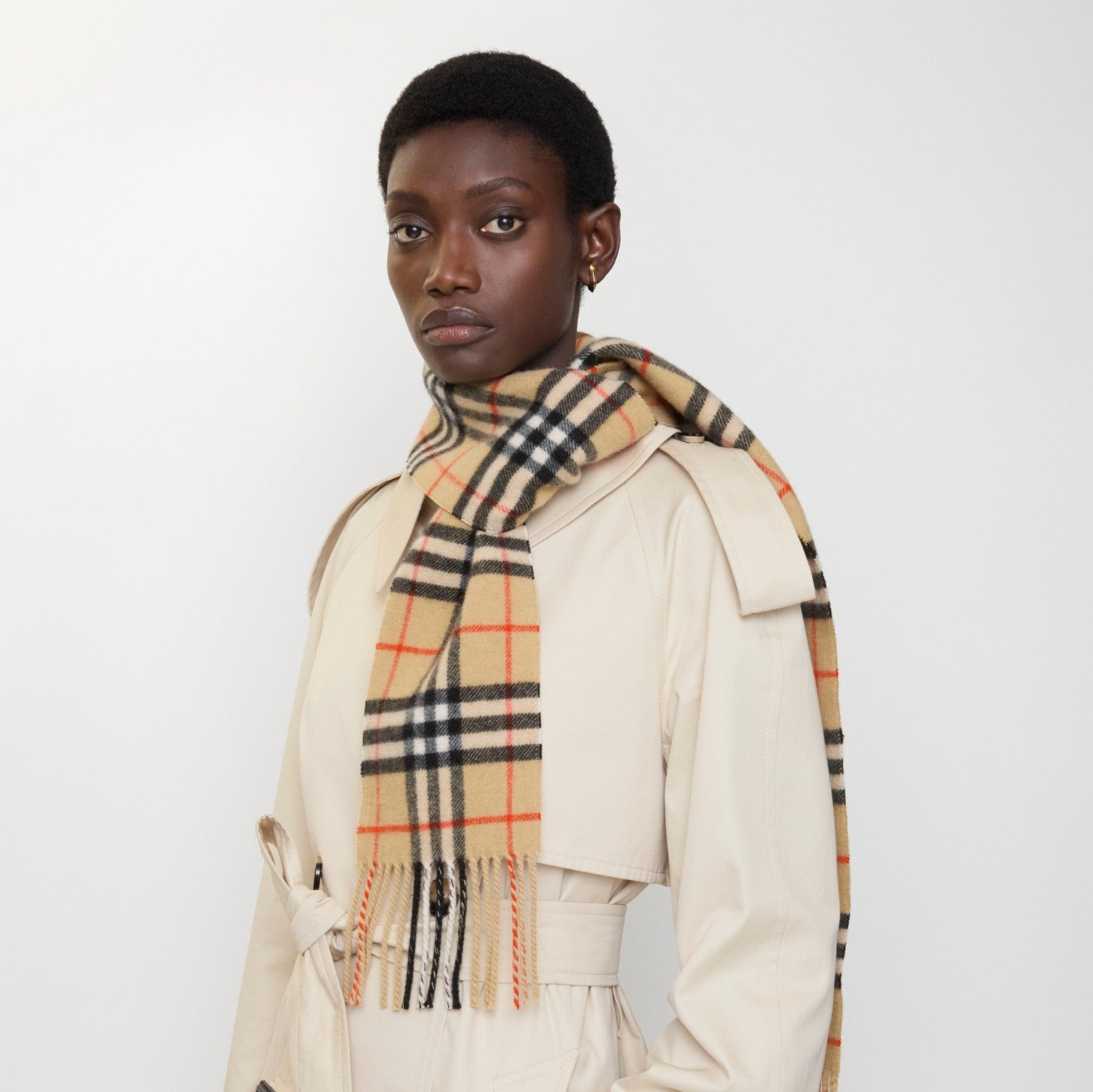 Narrow Check Cashmere Scarf