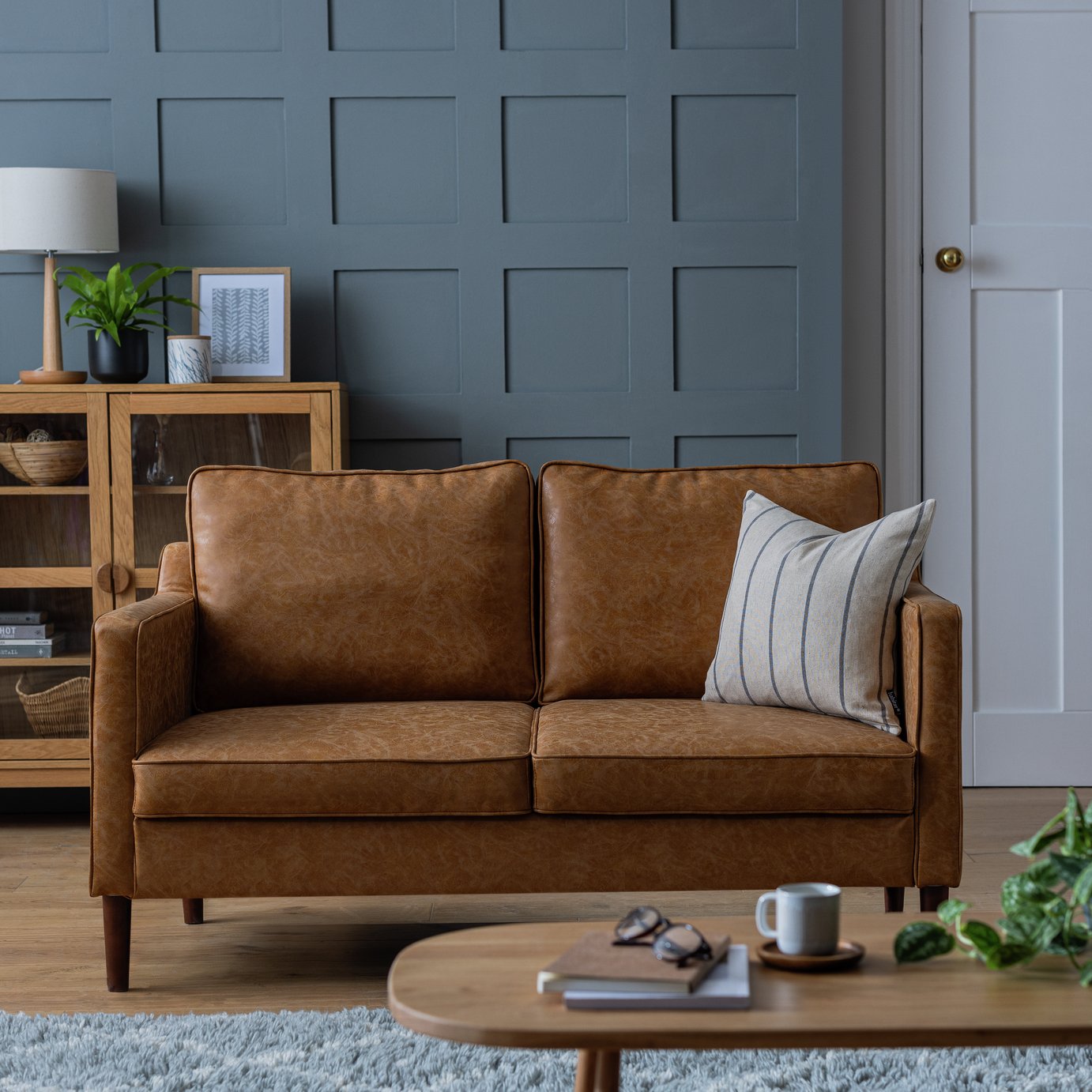 Argos Home Knox Faux Leather 2 Seater Sofa - Tan