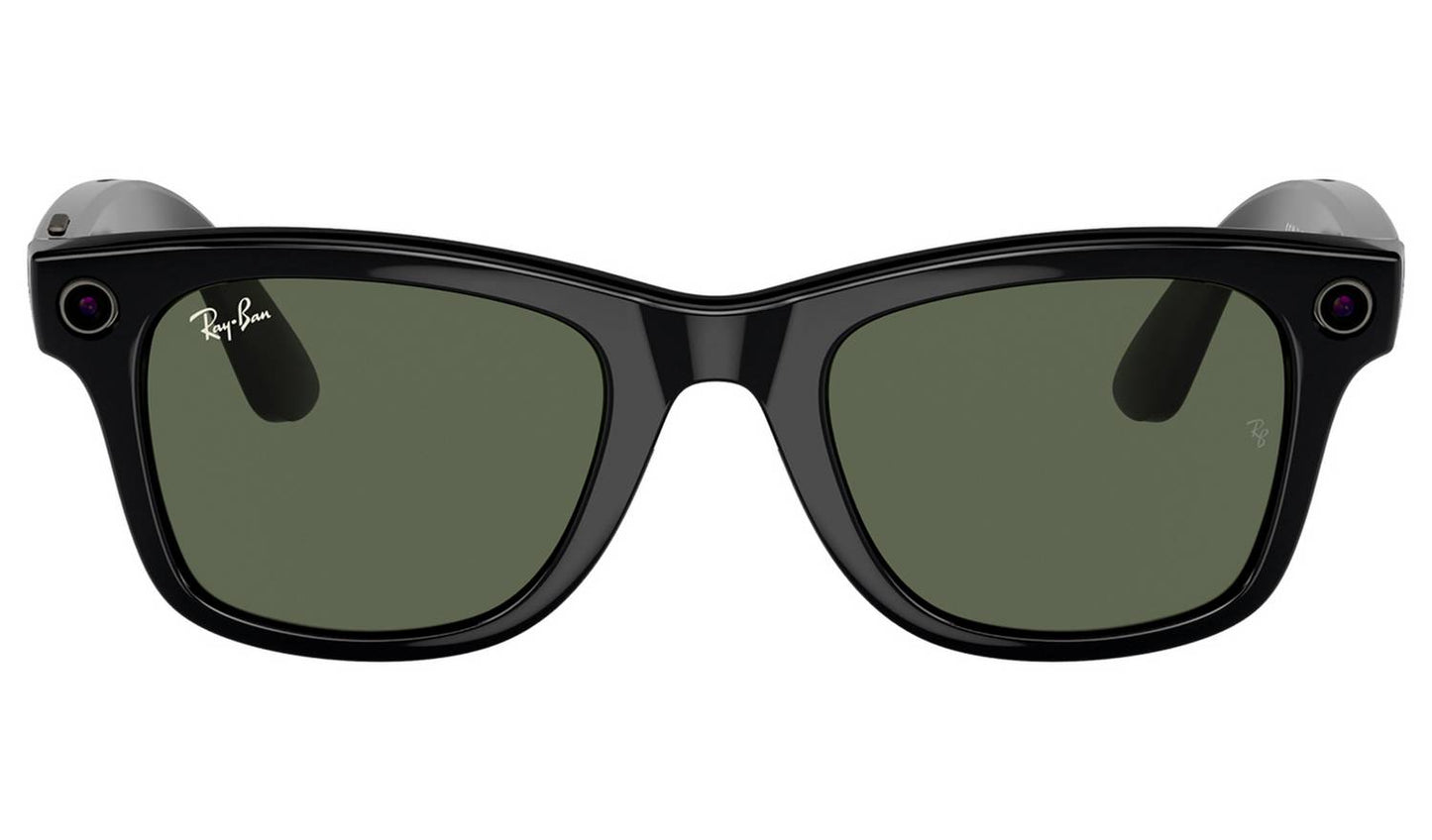 Ray-Ban Meta Wayfarer Glasses - Shiny Black, G15 Green