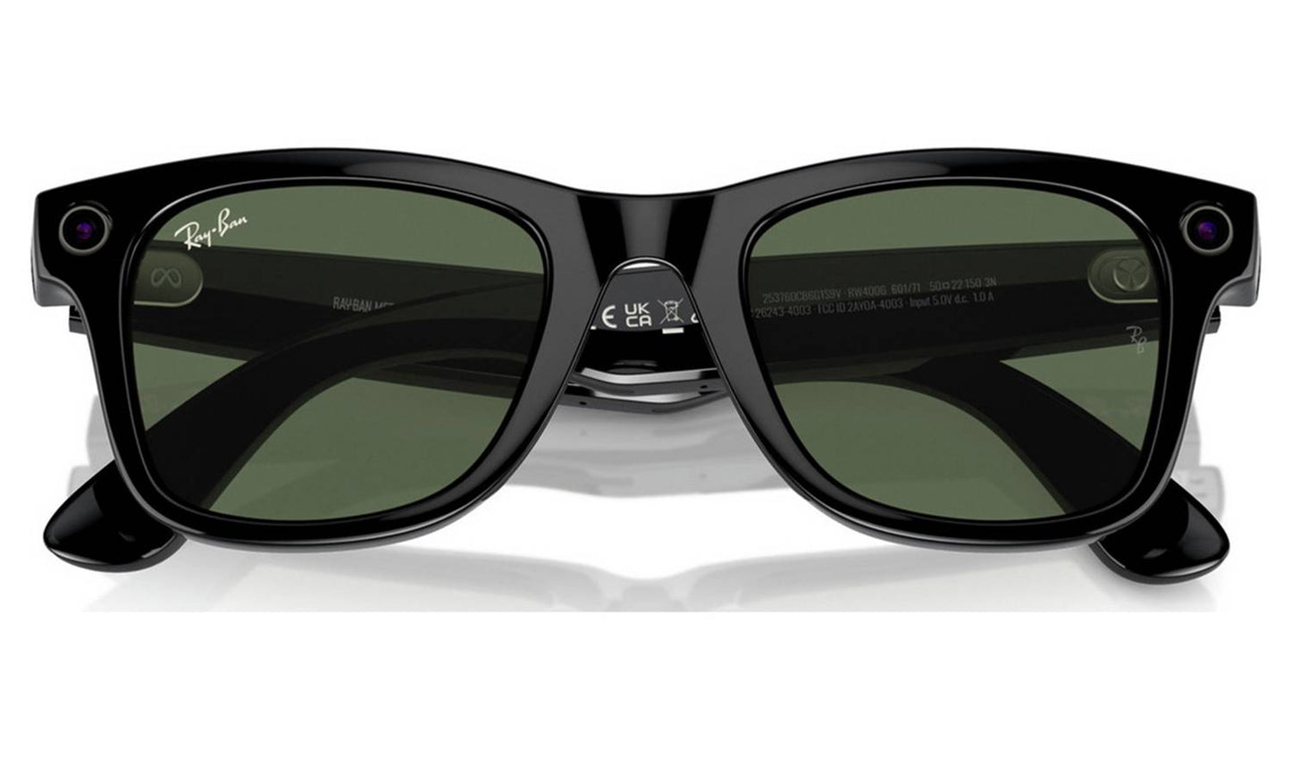 Ray-Ban Meta Wayfarer Glasses - Shiny Black, G15 Green