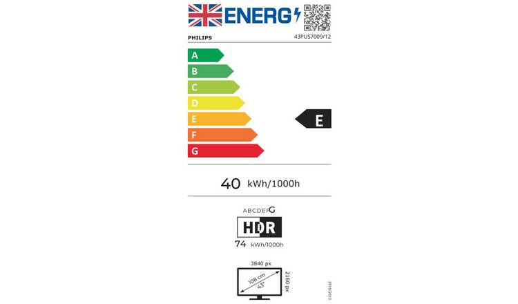 Philips 43 Inch 43PUS7009 Smart 4K UHD HDR LED Freeview TV