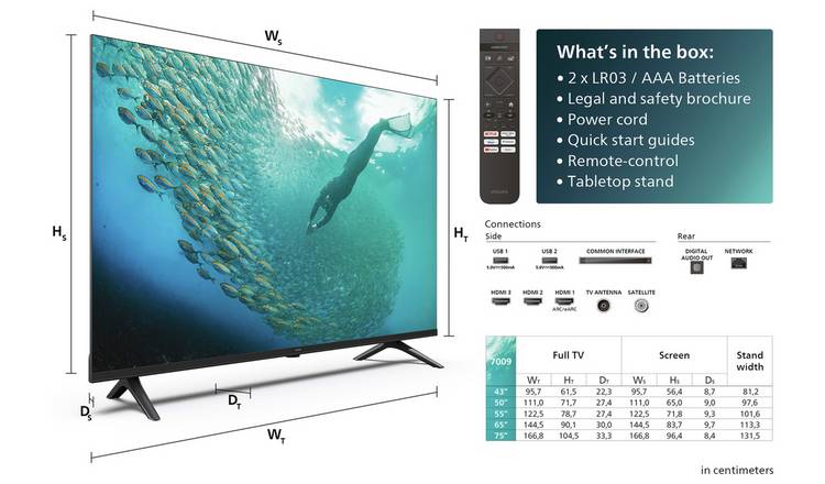Philips 43 Inch 43PUS7009 Smart 4K UHD HDR LED Freeview TV