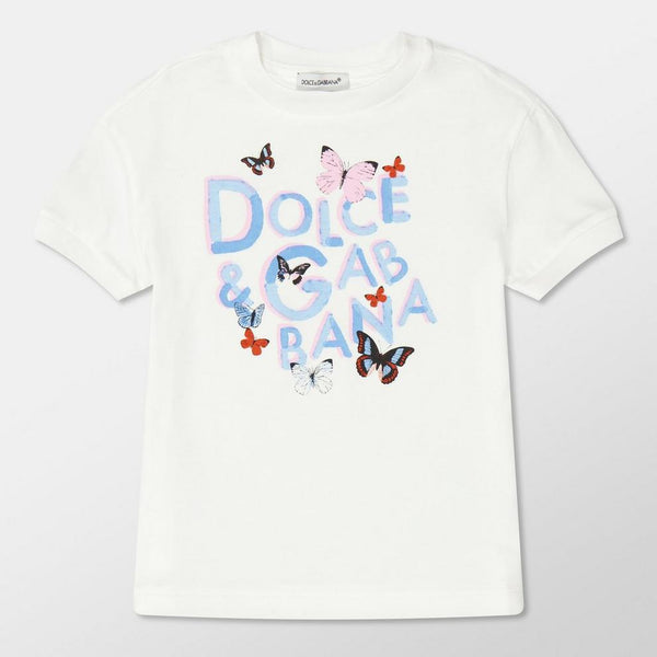 Dolce and Gabbana Butterfly Print Logo T-Shirt Juniors