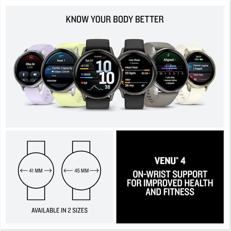 Garmin Venu 4 Multi-Colour Dial 41mm Slate Bezel Black Silicone Strap Watch