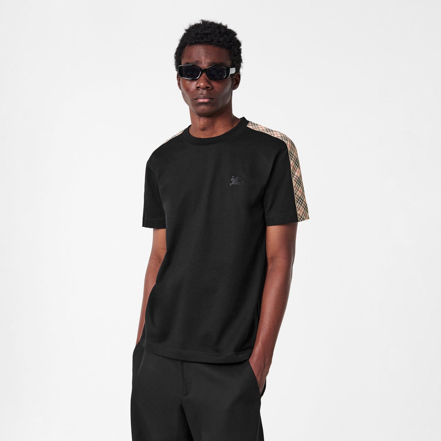 Burberry Mens Check Trim Cotton T-Shirt