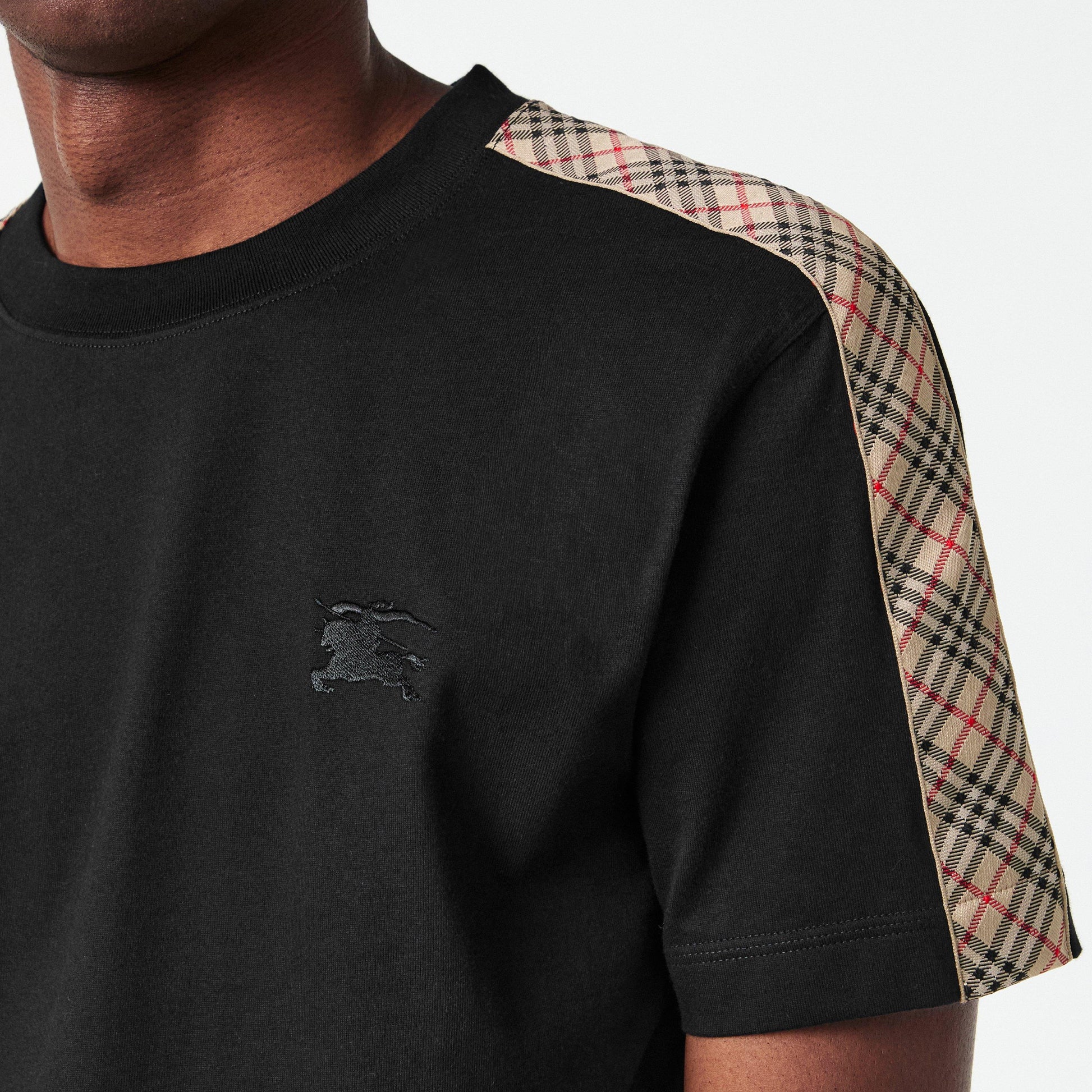 Burberry Mens Check Trim Cotton T-Shirt