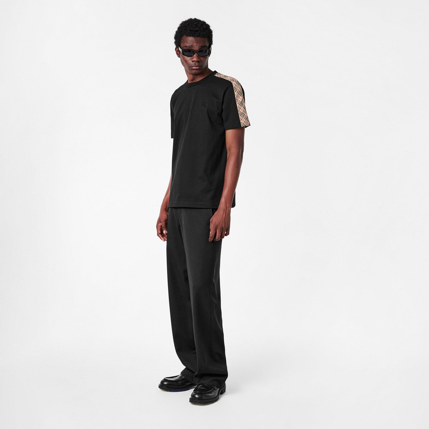 Burberry Mens Check Trim Cotton T-Shirt