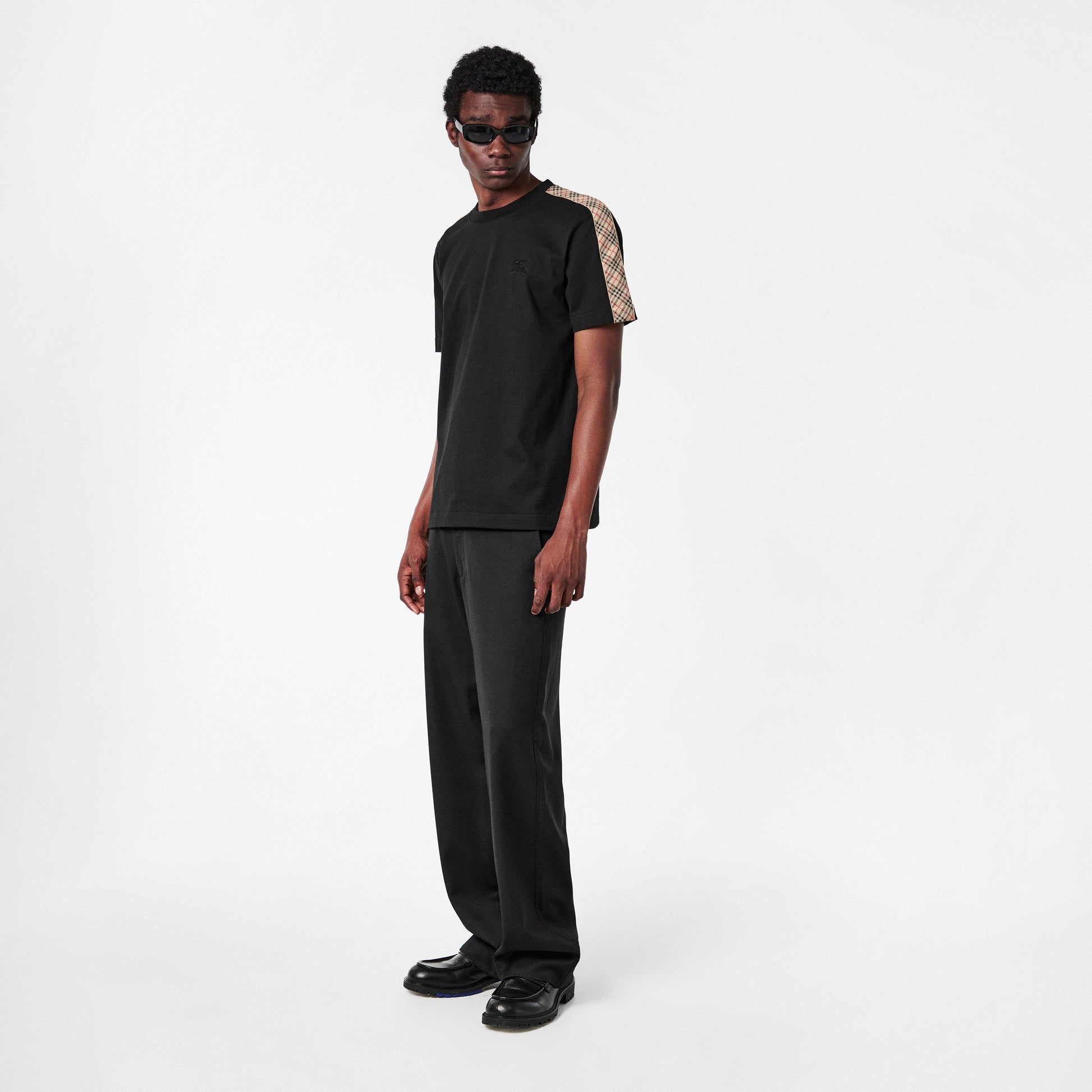 Burberry Mens Check Trim Cotton T-Shirt