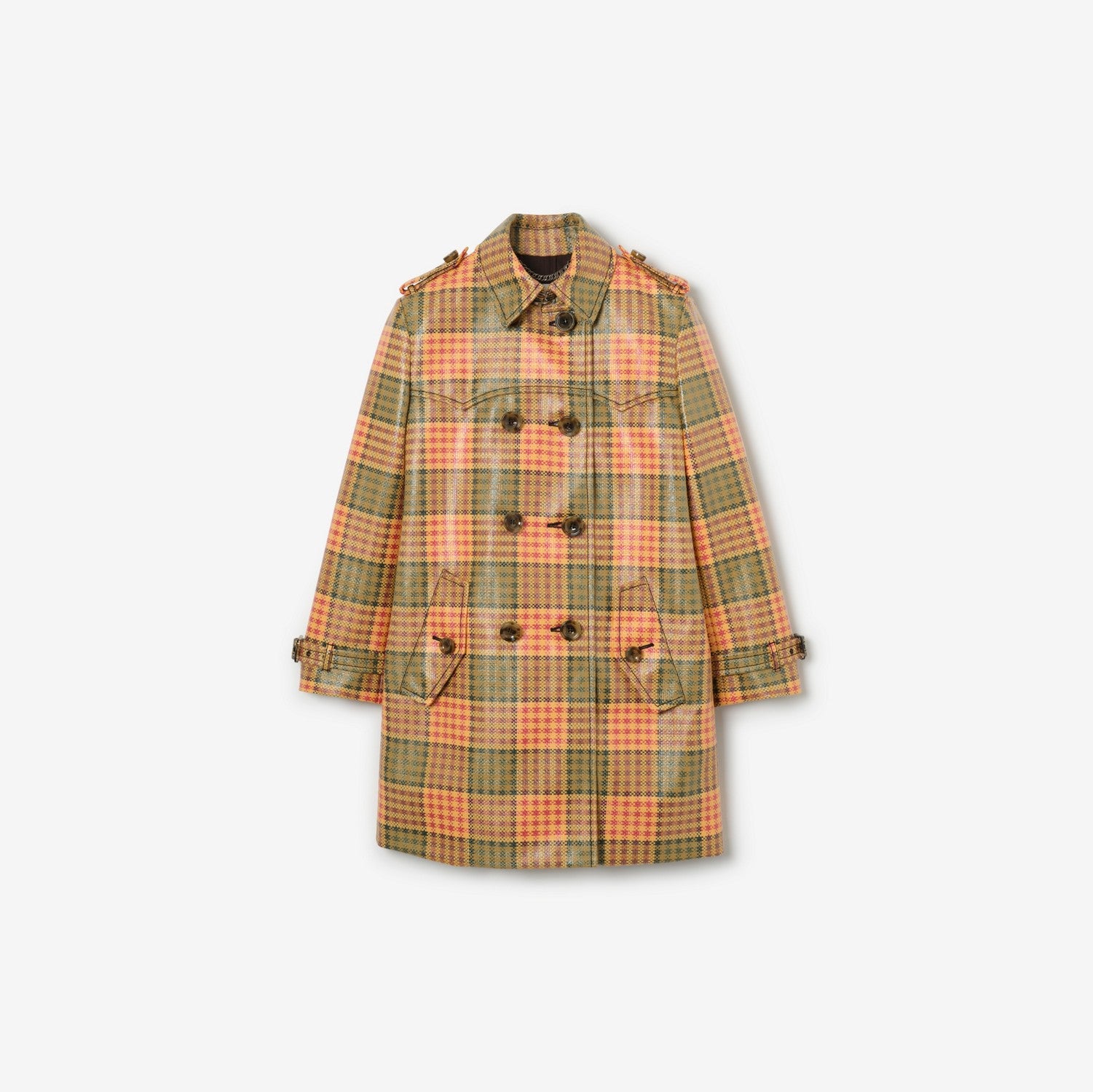 Short Check Coated Raffia-effect Summerside Trench Coat