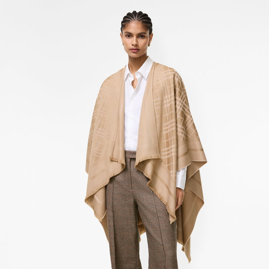 Check Wool Cashmere Cape