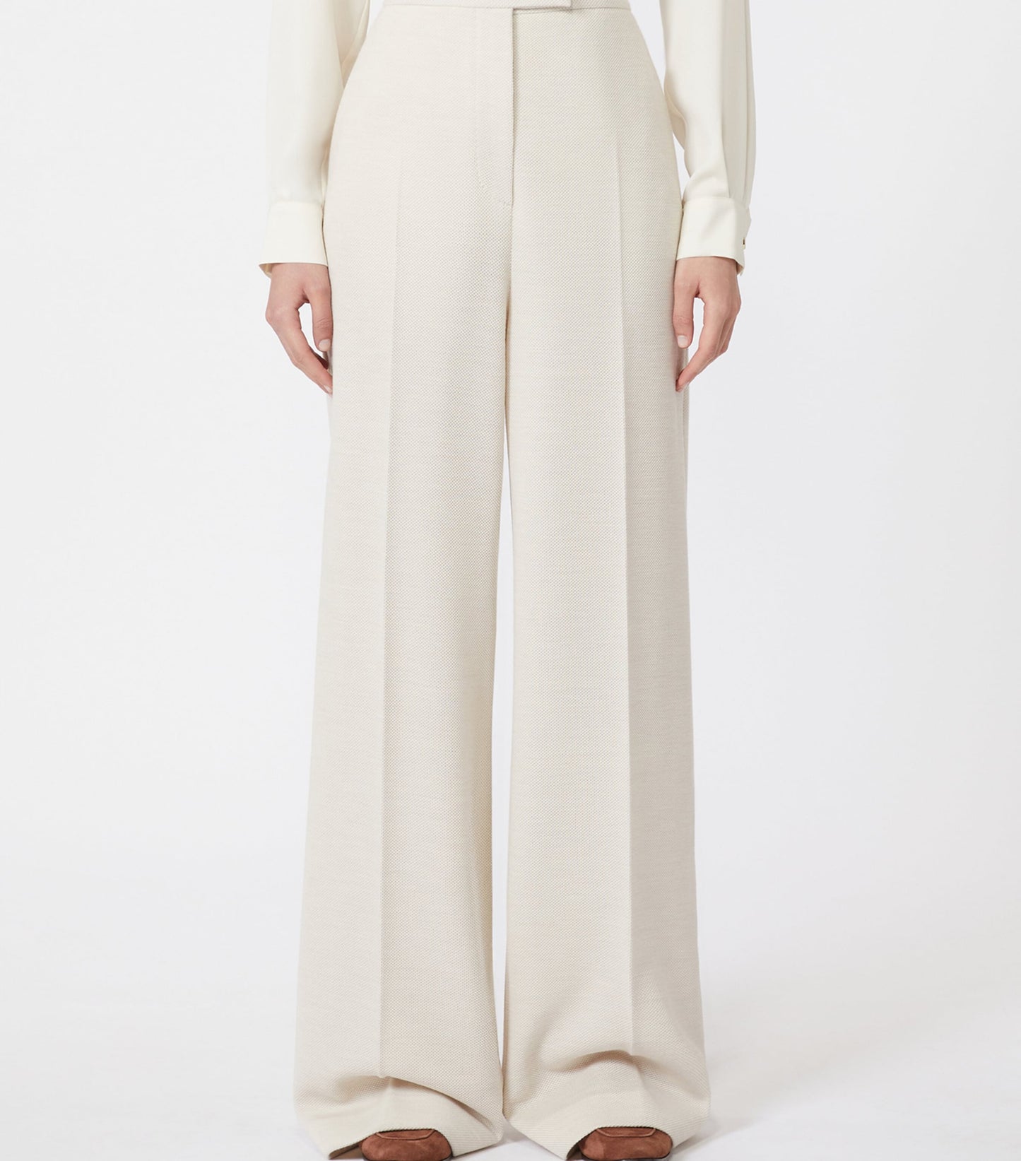 Wool Piqué Wide-Leg Trousers