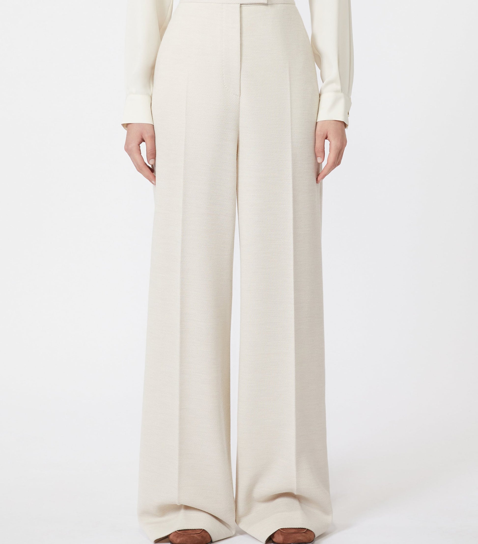 Wool Piqué Wide-Leg Trousers