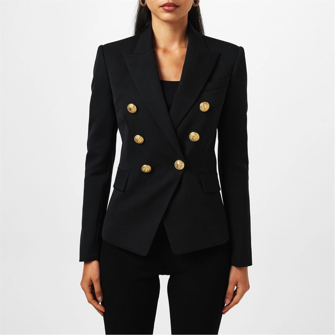 Women's Double Breasted Wool Long Sleeve Gold-Tone Button Blazer
