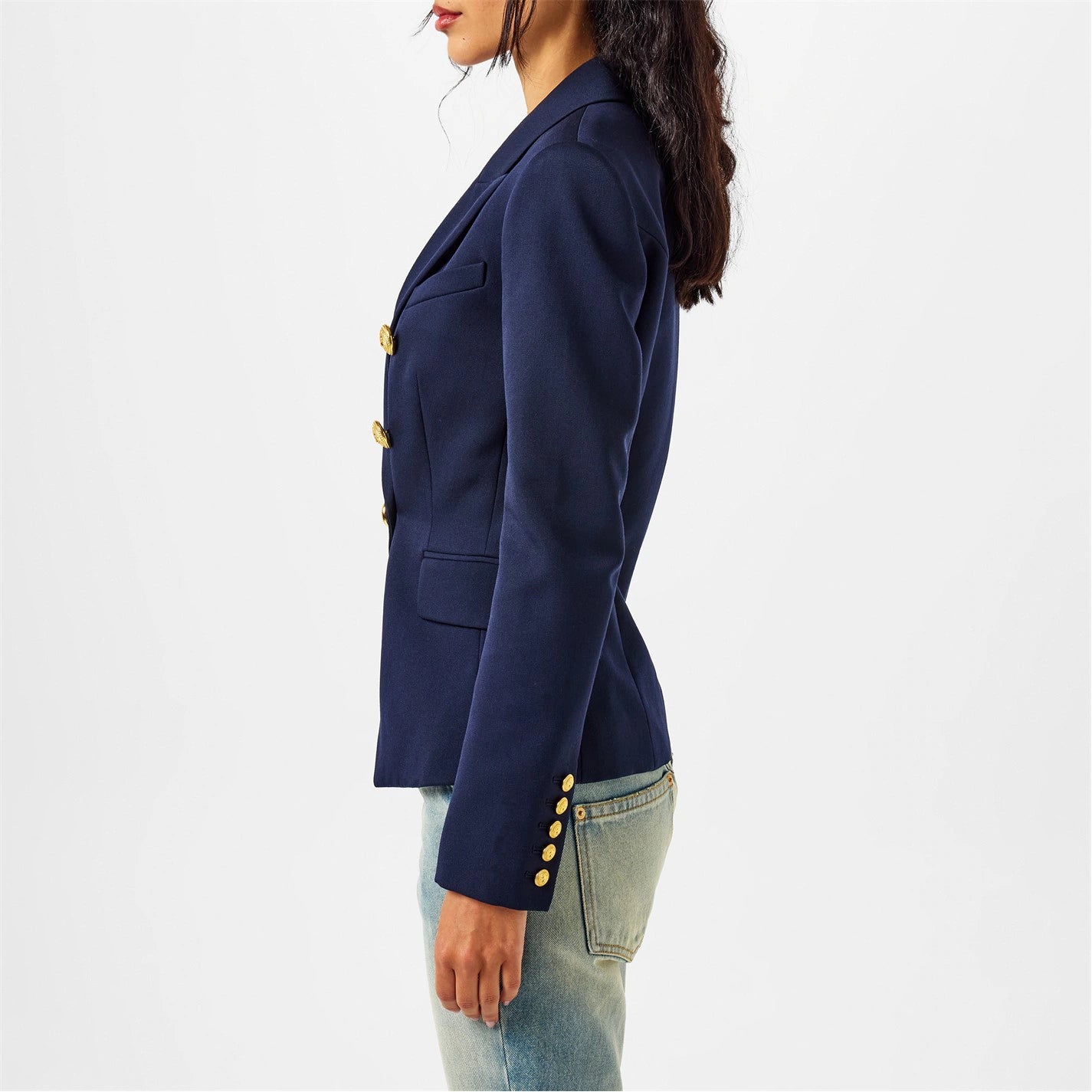 Women's Double Breasted Wool Long Sleeve Gold-Tone Button Blazer