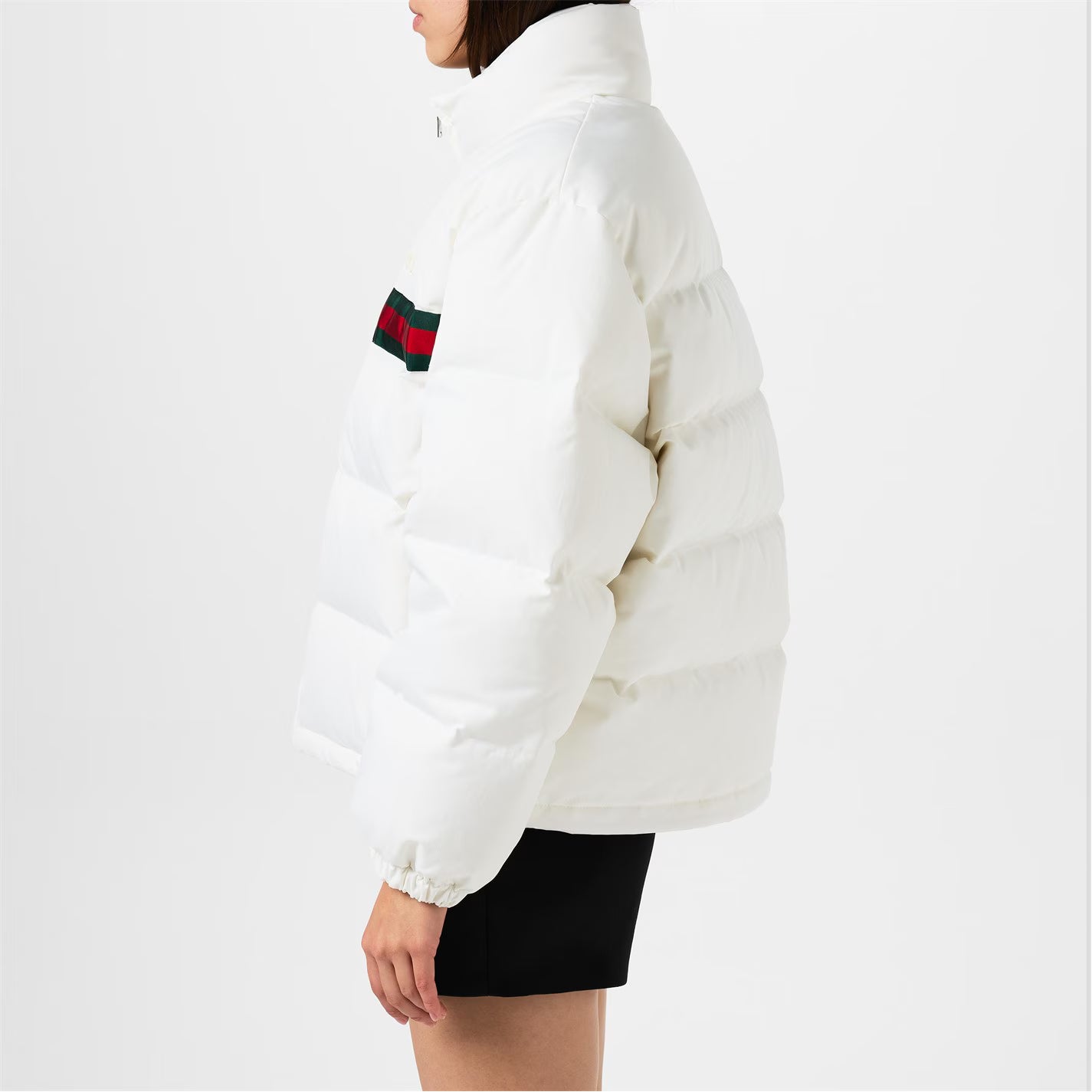 GUCCI Women's Twill Bomber Water Resistant Goose Down Stand Collar Short Puffer Jacket