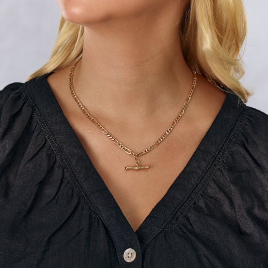 9ct Yellow Gold 18" Figaro T-bar Necklace