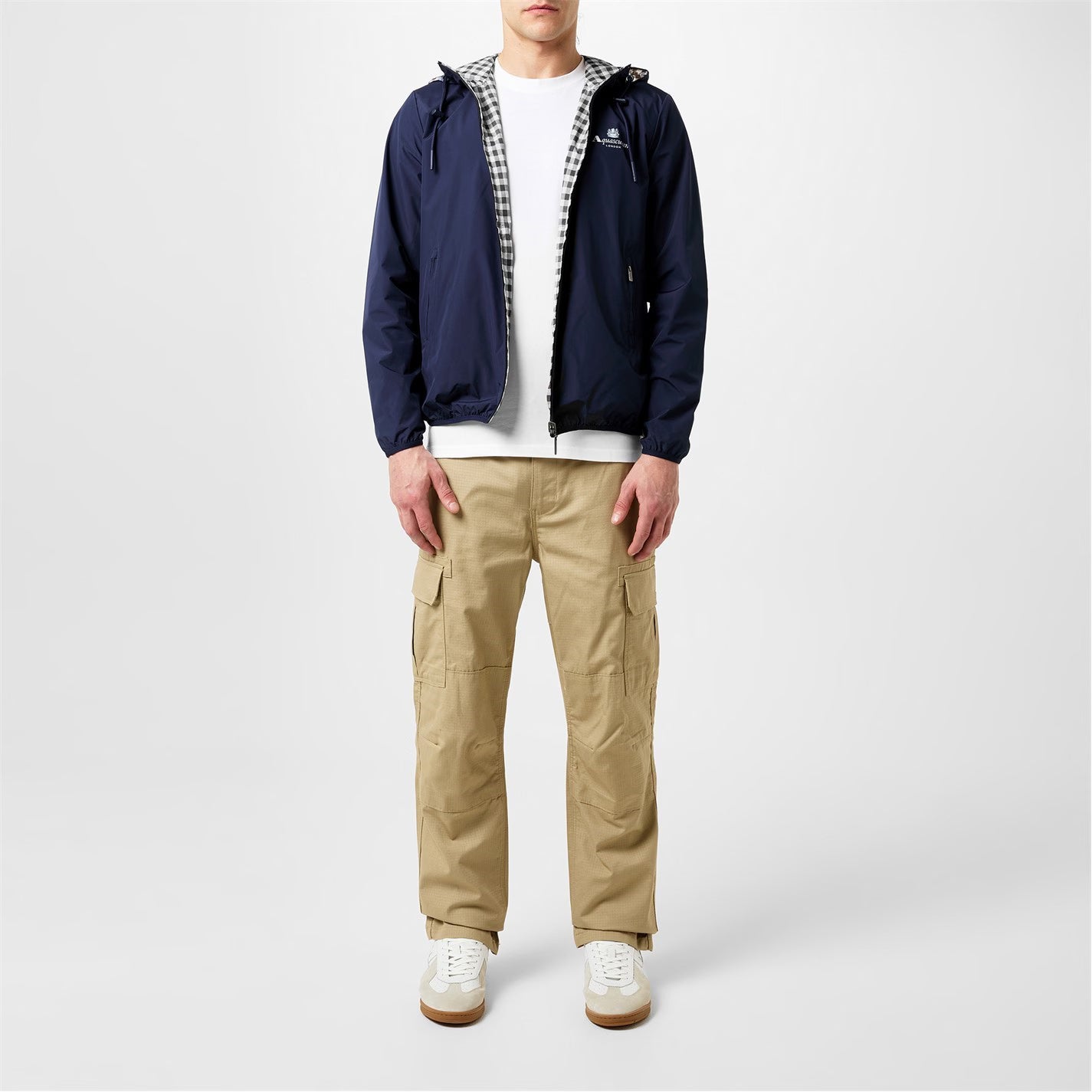 Men's Reversible Check Hooded Long Sleeve Rain Anorak