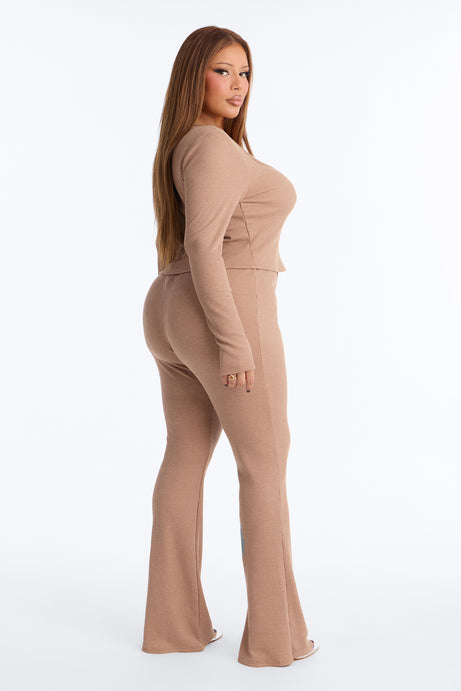 Marissa Long Sleeve Waffle Pant Set - Taupe